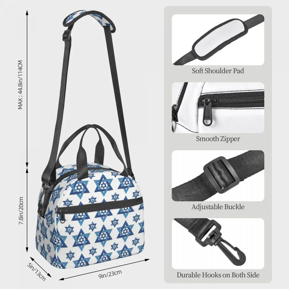 The Star Of David Jewish Israel Magen David Lunch Bags Insulated Bento Box Lunch Tote Picnic Bags Thermal Bag for Woman Office