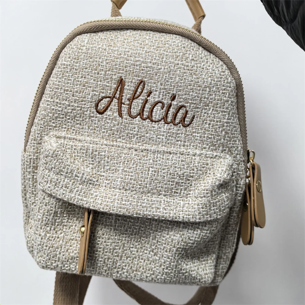 Mochila bordada con nombre personalizado para mujer, bolso de hombro de Color de contraste de verano, Mini mochilas personalizadas, nueva llegada