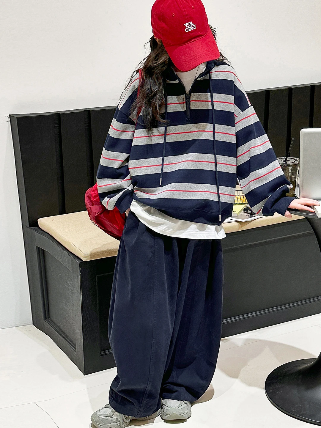 Girls Stripe Sweatshirt Set Spring Autumn Two Pieces Casual Wear Comfortable Breathable Moisture Wicking Warm Machine Washable