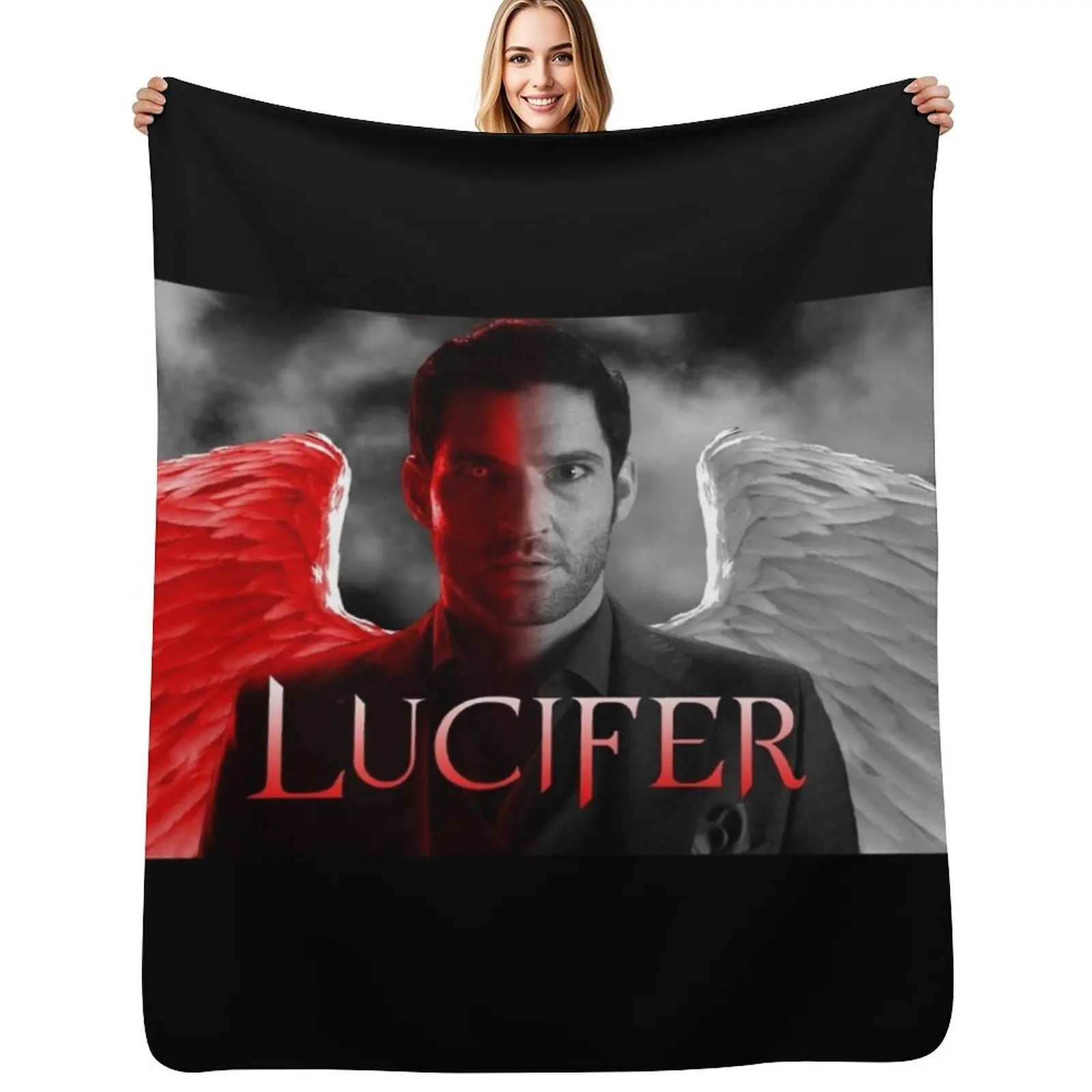 Lucifer Half Devil Face Throw Blanket Spring Fall Cozy Throw Blanket for Couch