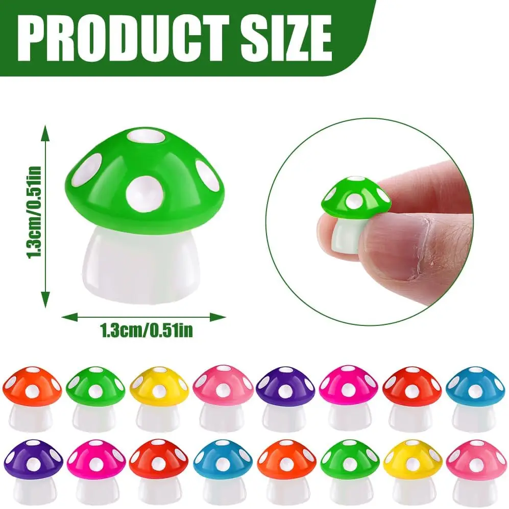 1000Pcs Mini Colorful Resin Mushroom Figures Tiny Plastic Little Miniature Mushrooms Bulk for Dollhouse Decor Micro Fairy Garden