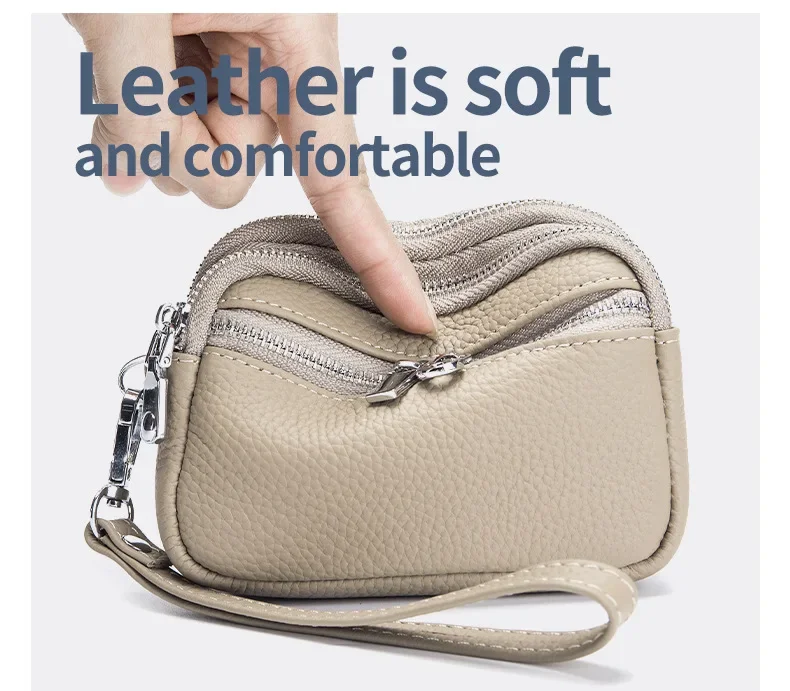 Genuine Leather Small Wallet Women's New Coin Purse Large Capacity Double Zipper Storage Bag Ladies' Cute Handheld Bag