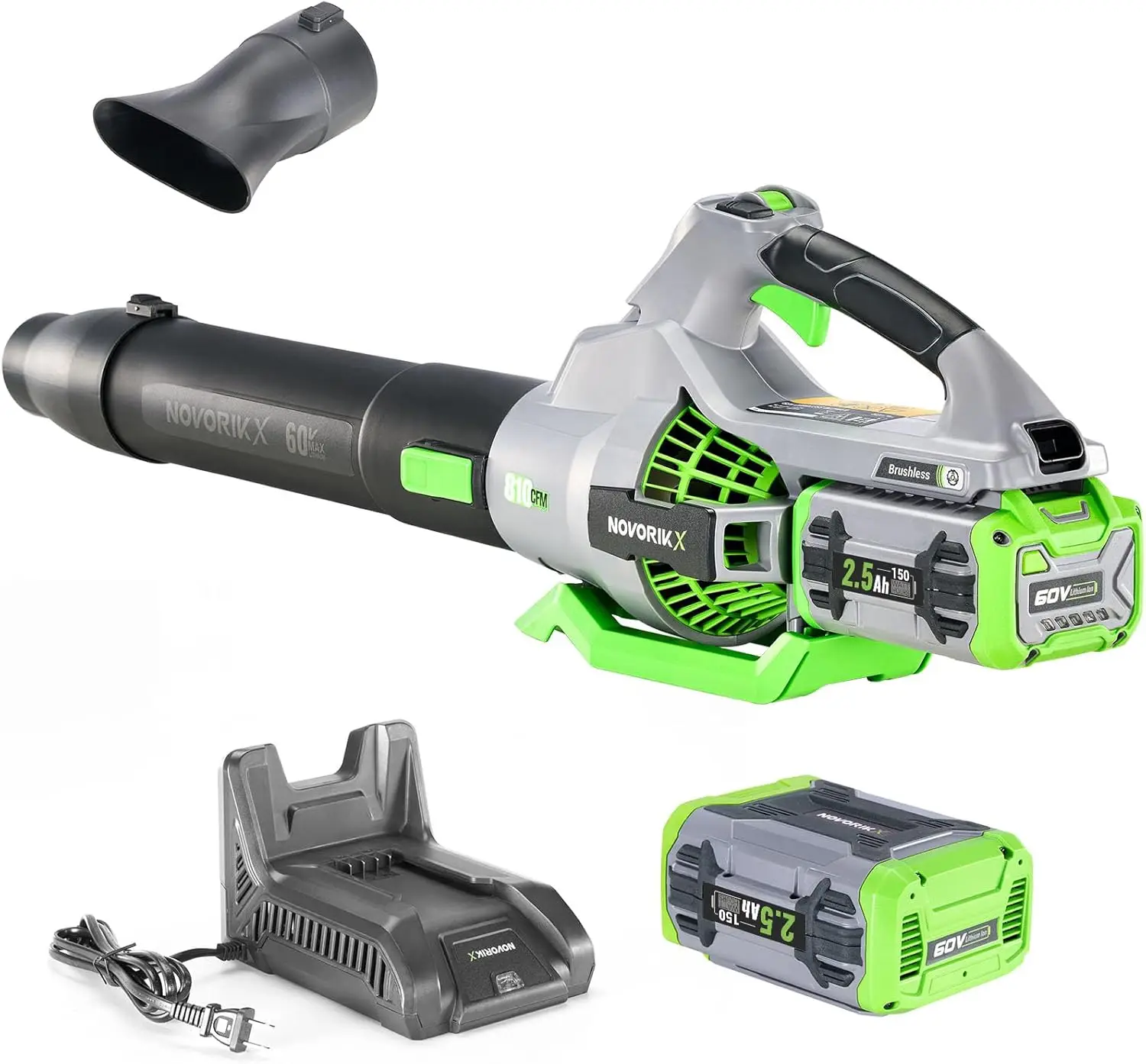 

Cordless Electric Leaf Blower, 810 CFM Variable Speed, 60V with Battery and Charger for Yard Cleaning