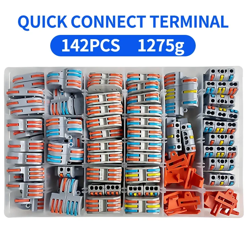 

142PCS Boxed Mini Fast Boxed Wire Connector SPL Compact Conductor Spring Wiring Connector Conductor Push-in Terminal Block