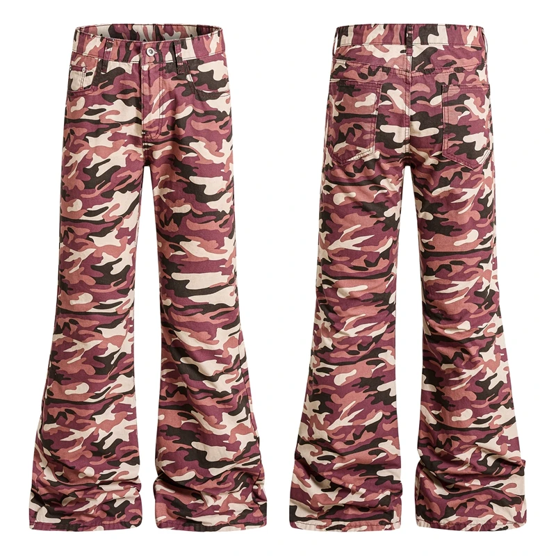 Y2K Mode Rosa Camo Schlagjeans für Herren Slim Fit Retro Tarnmuster Denim-Hosen Skinny Tie-Dye Print Ausgestellte Jeanshosen – Detail 5