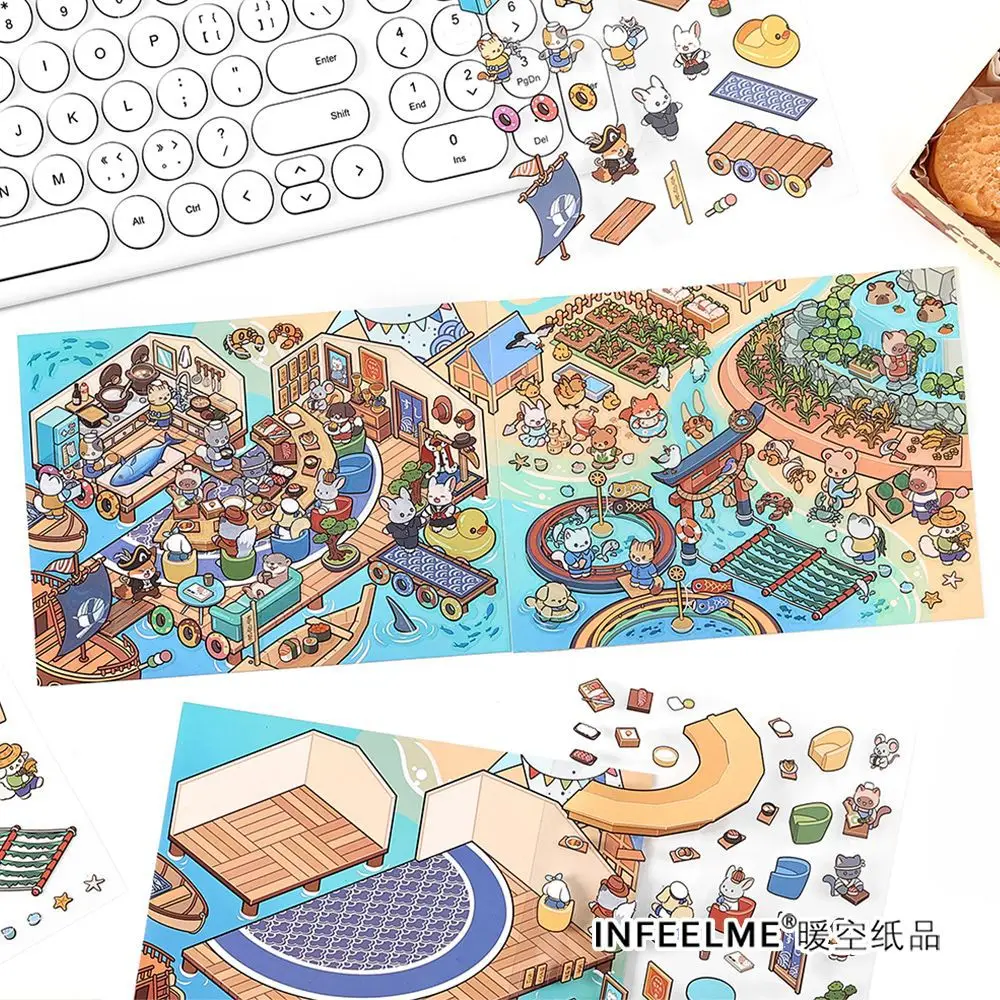 Card Lover 3 Pcs [The Eighth Version series] Creative Scene Of Landscape Stickers PET Paper Scrapbooking Material Scrapbook Kit