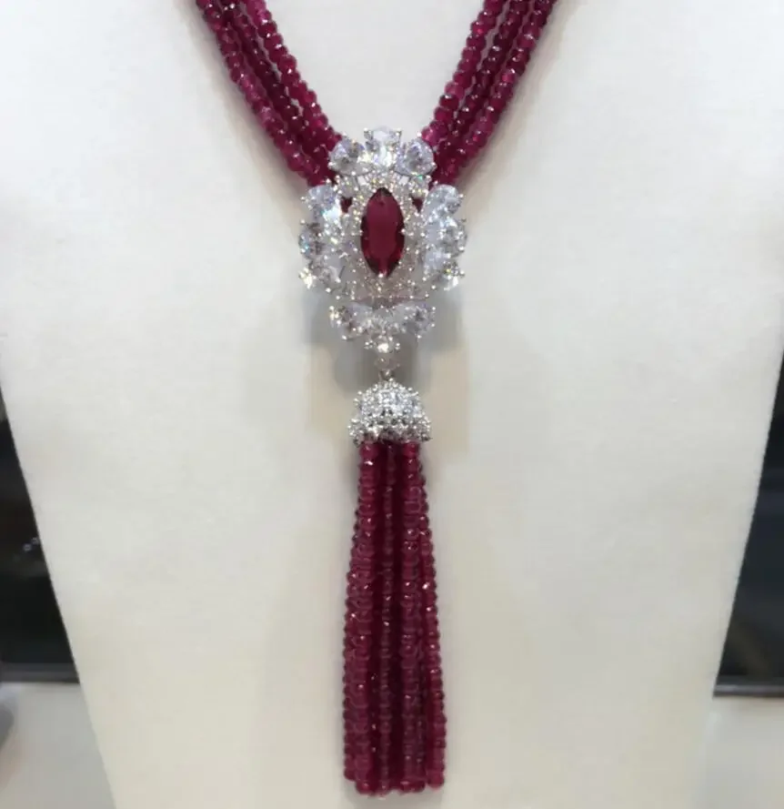 

Fashion jewelry hot sell natural purple stone micro inlay zircon clasp tassel necklace long sweater chain fashion