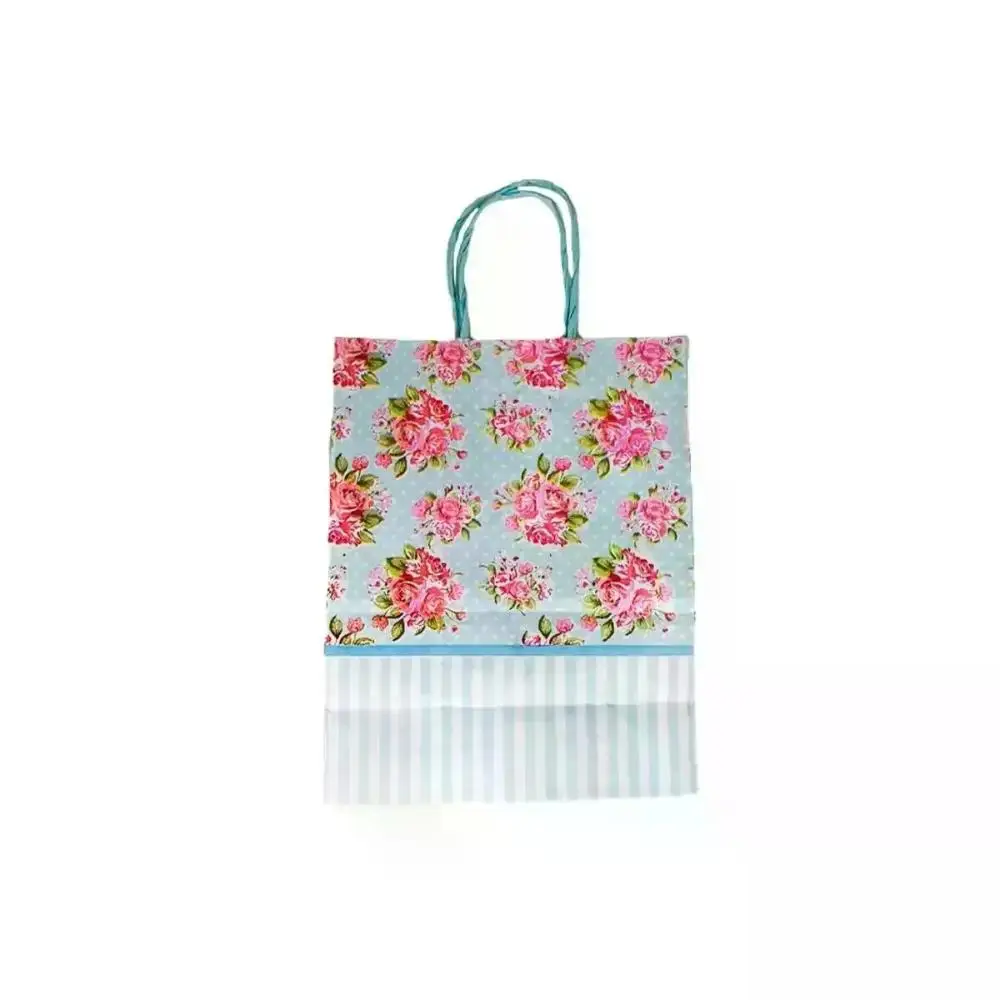 21,5X17,5X8,5 Kraft Blue Roses Gift Bag