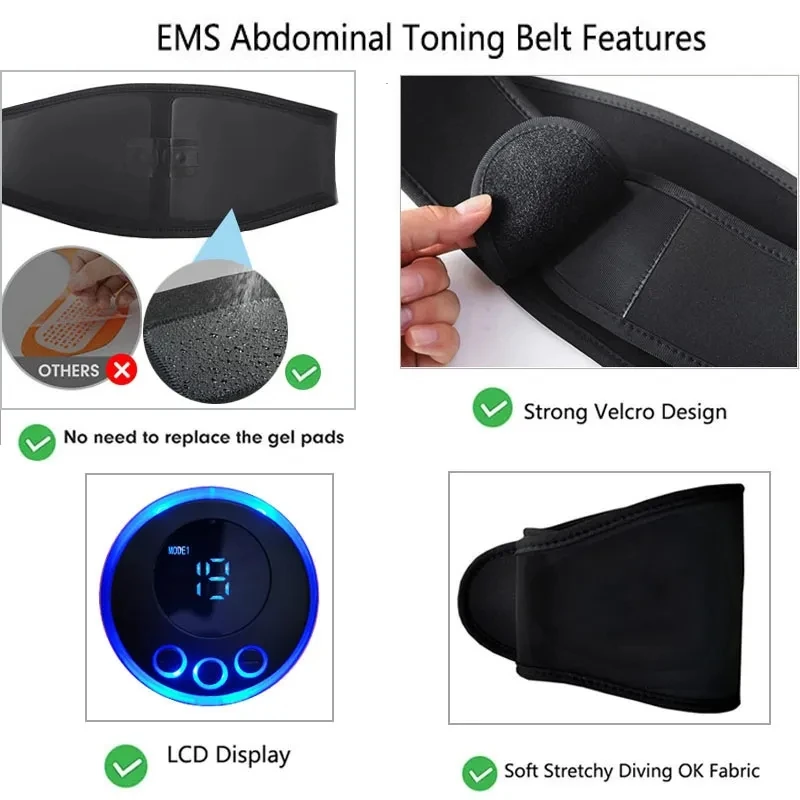 Abdominal Trainer Slimming Belt EMS Muscle Stimulator Toning Belts Vibration Fitness Massager Waist Belly Workout For Men Women