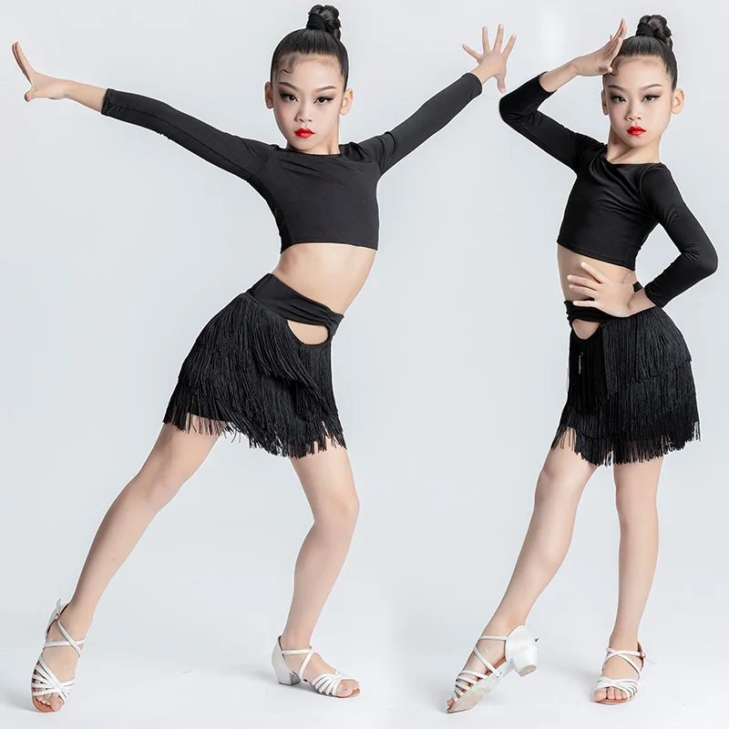 Children's Latin Dance Girls Summer New Stage Performance Clothing Latin Dance Competition Clothing Fringe Skirt Two piece set