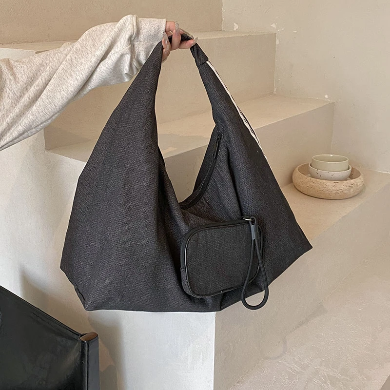 Large Capacity Denim Shoulder Bags For Women Korea Style Canvas Casual Totes Lazy Style Solid Cloth Packages Fashion Big Handbag