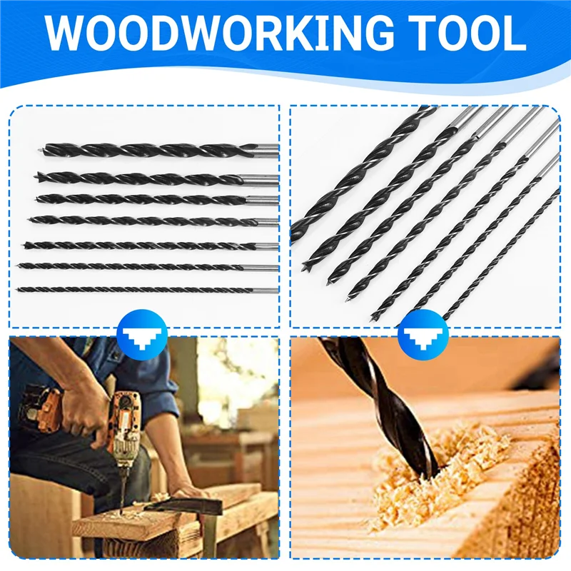 

AY03-7Pcs Extra Long Wood Drill Bit Set 12 Inch 300Mm Drill Bits DIY Woodworking Tool Spiral Drill Extra Long Drill