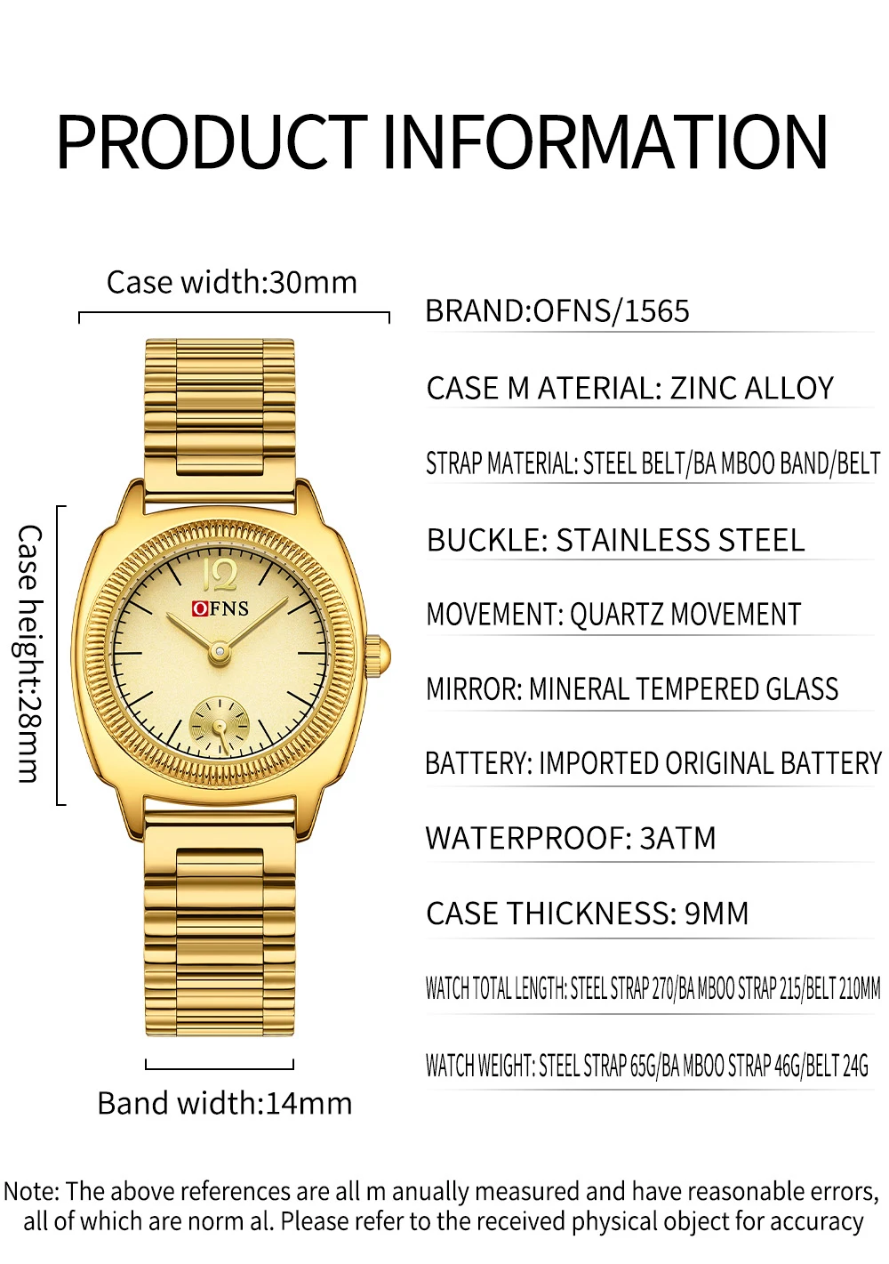 OFNS 1565 Luxury Business Women's Quartz Watch Waterproof Two Pin Semi Simple Square Light Versatile Women's Quartz Watch