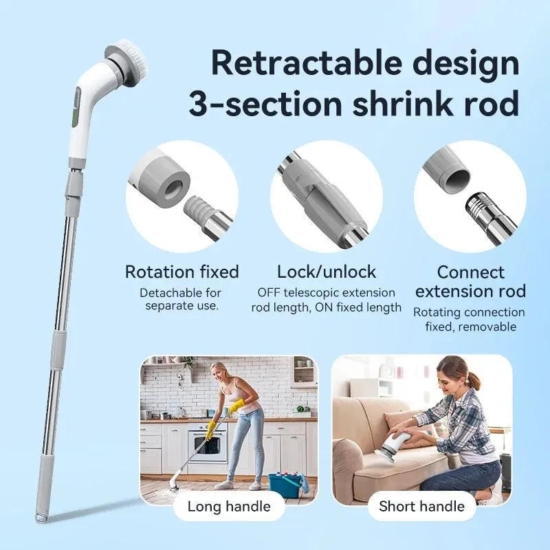 Electric Cleaning Brush 7 in 1 Bathroom Kitchen Multifunctional Cleaning Tool USB Type Electric Rotary Scrubber Cleaning Brush