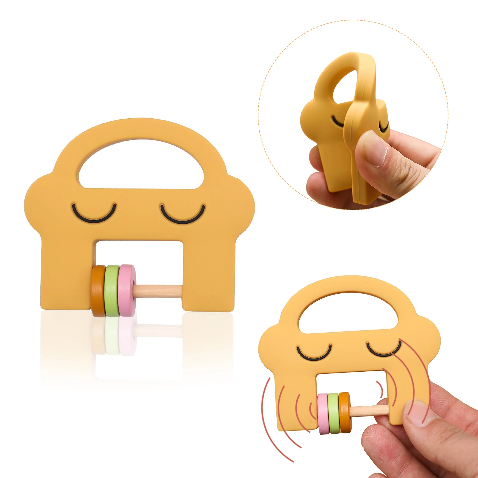 

1pc Baby Teether Silicone Rattle Toys Smiley Rodent Bpa Free For New Born Music Rattle Teething Colorful Teether Baby Product