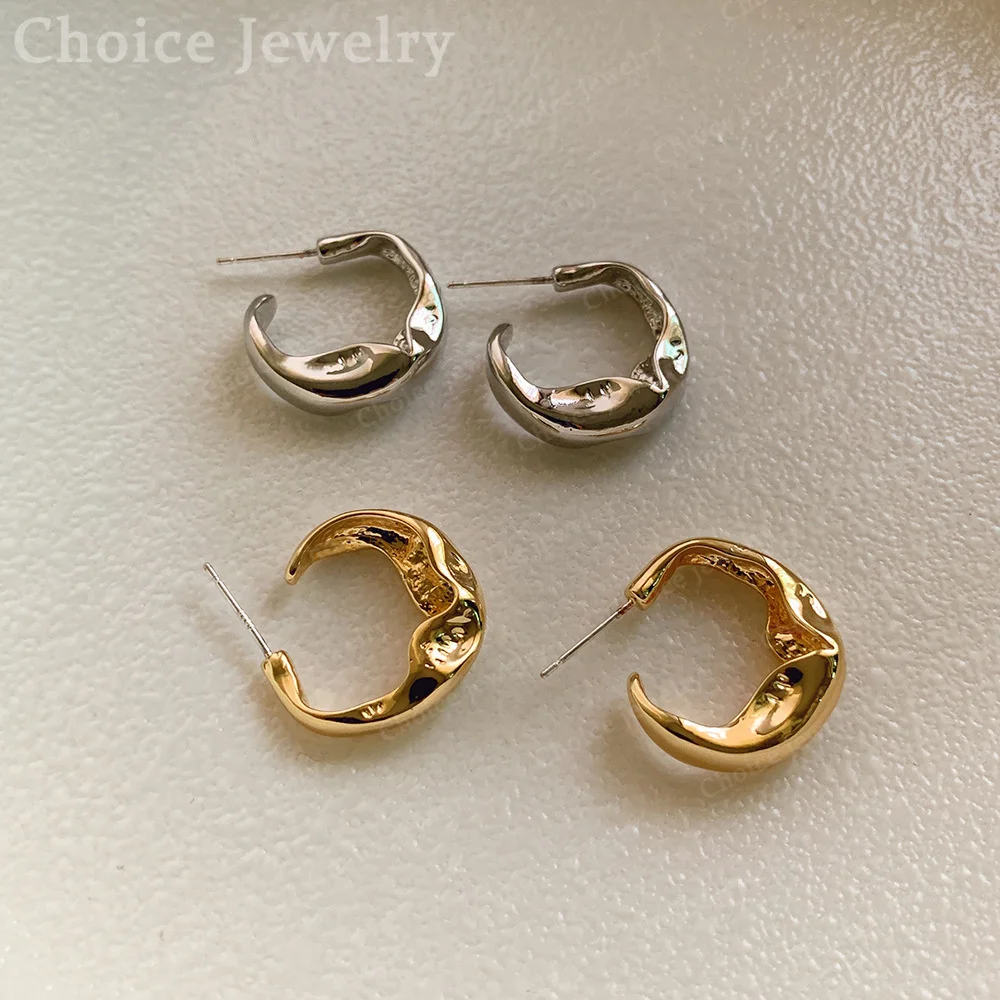 925 Sterling Silver Gold Round Stud Earrings For Women Fashion Simple Jewelry Elegant Party Wedding Accessories