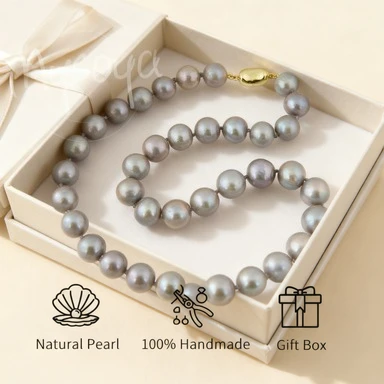 

MYSOYA 10-12mm Gray Edison Freshwater Pearl Necklace For Women Men Gift Box Perfect Gift For Wedding Birthday Christmas New Year