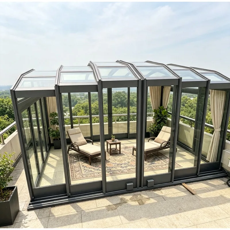 Factory Price Aluminum Alloy Sunroom Glass House Broken Bridge Aluminum Glass Garden Residence Prefab Four Seasons Villa Sunroom