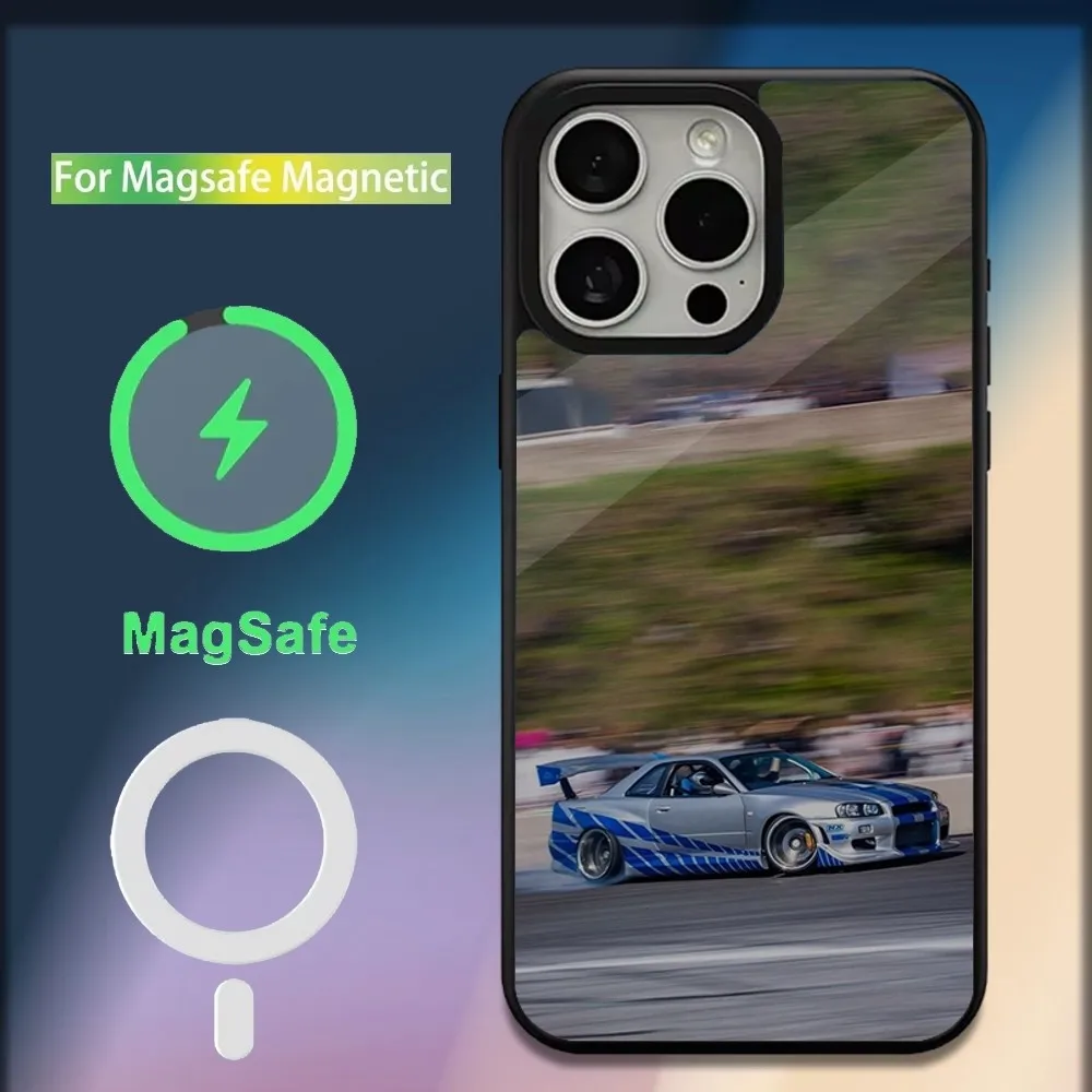 F-Fasts R34 F-Furious Car Phone Case For iPhone 16,15,14,13,12,11,Plus,Pro,Max,Mini Magsafe Magnetic Wireless Charging