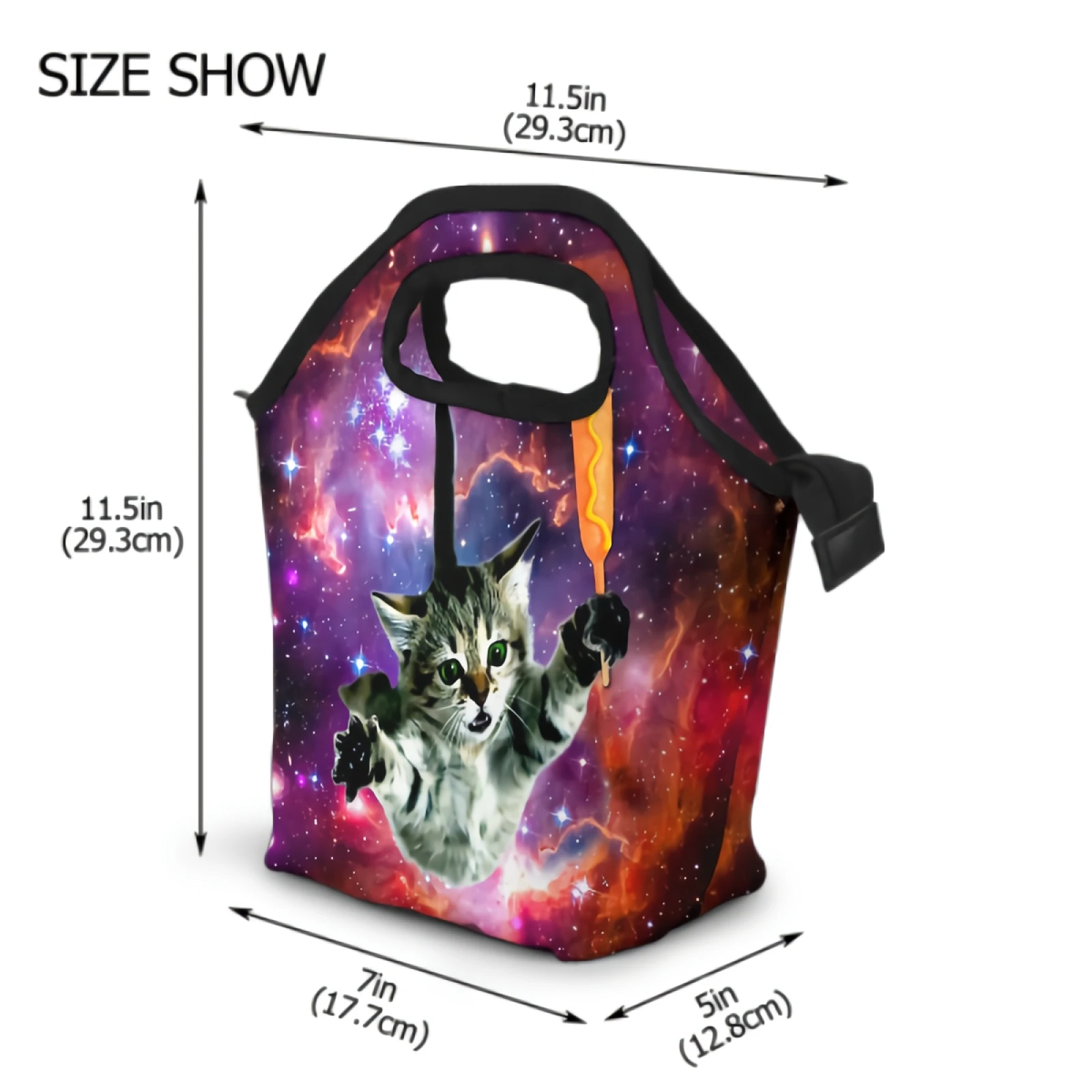 Sapce Cat Kids Lunch Bag Galaxy Space Insulated Cooler Thermal Holding A Hot Dog Reusable Lunch Bento Box for School Office