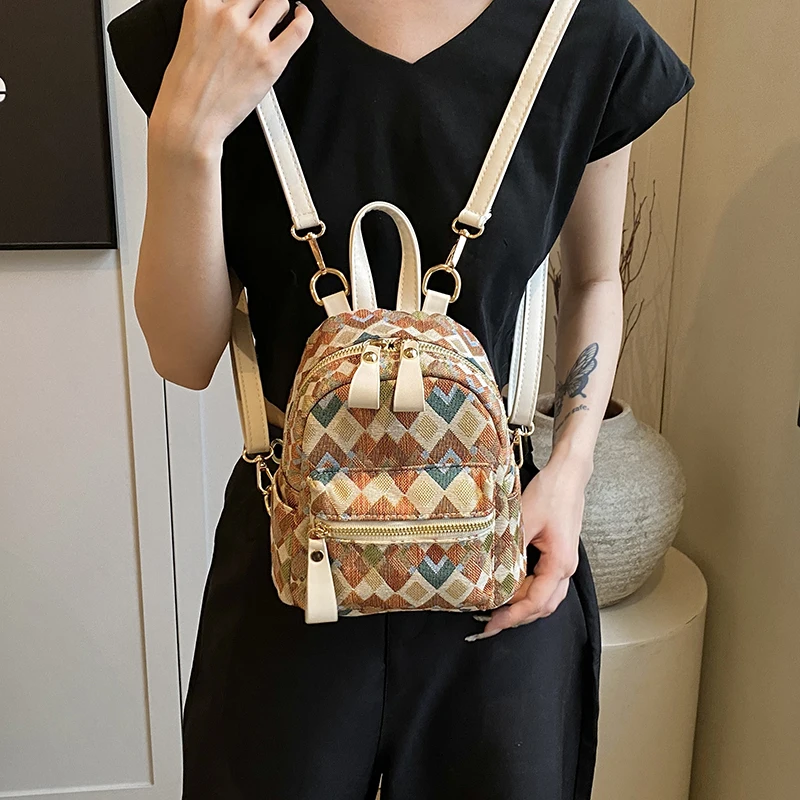 

Korean Student Schoolbag Casual Travel Handbag National Style Jacquard Shoulder Crossbody Bag Fashion 2024 New Women's Backbag