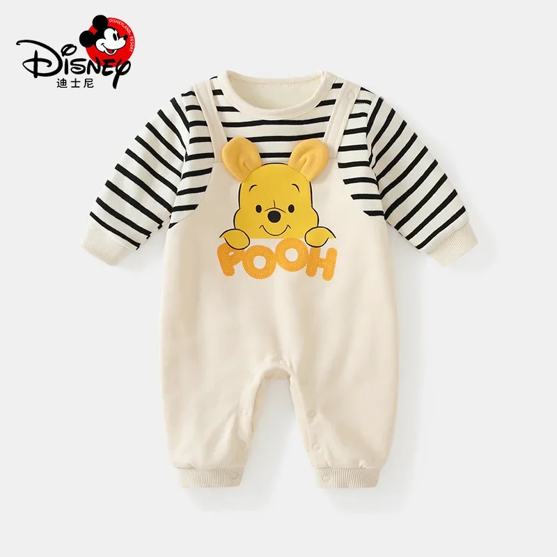 Disney Spring Autumn Baby Boy Romper Cartoon Mickey Mouse Pooh Print Long Sleeve Newborn Jumpsuit Girl Cotton Kid Outfit Clothes