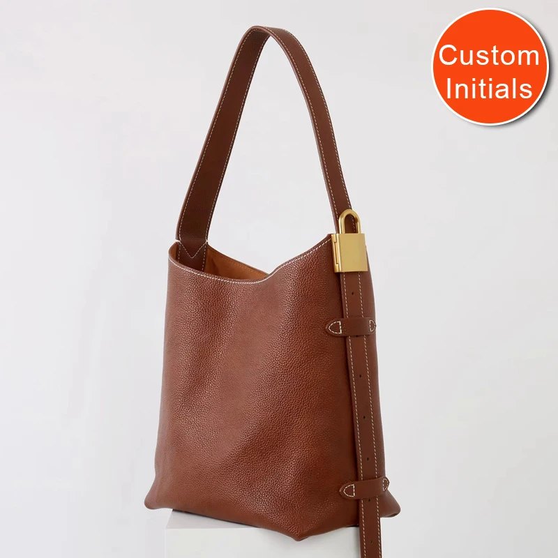

Custom Initials Genuine Leather Tote Bags For Women Luxury Designer Handbag And Purses 2025 New In Natural Cowhide Lock Shoulder