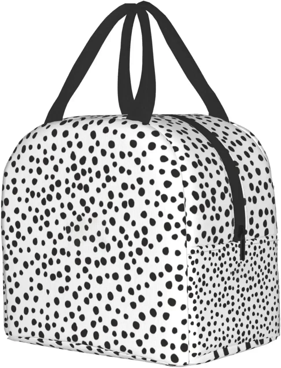 Black Polka Dots Lunch Bag Women Insulated Aesthetic Lunch Box for Adult Boys Girls Cute Cooler Travel Reusable Work Lunch Tote