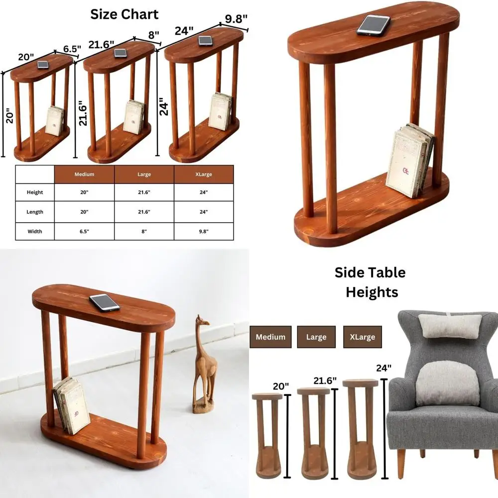 

Элегантный узкий деревянный приставной столик цвета каштана, компактный журнальный столик для небольших помещений