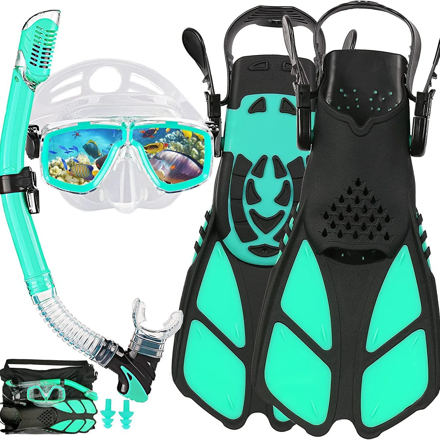 

Snorkeling set Adult tempered glass diving goggles flippers snorkeling mask full dry snorkeling tube three-piece set