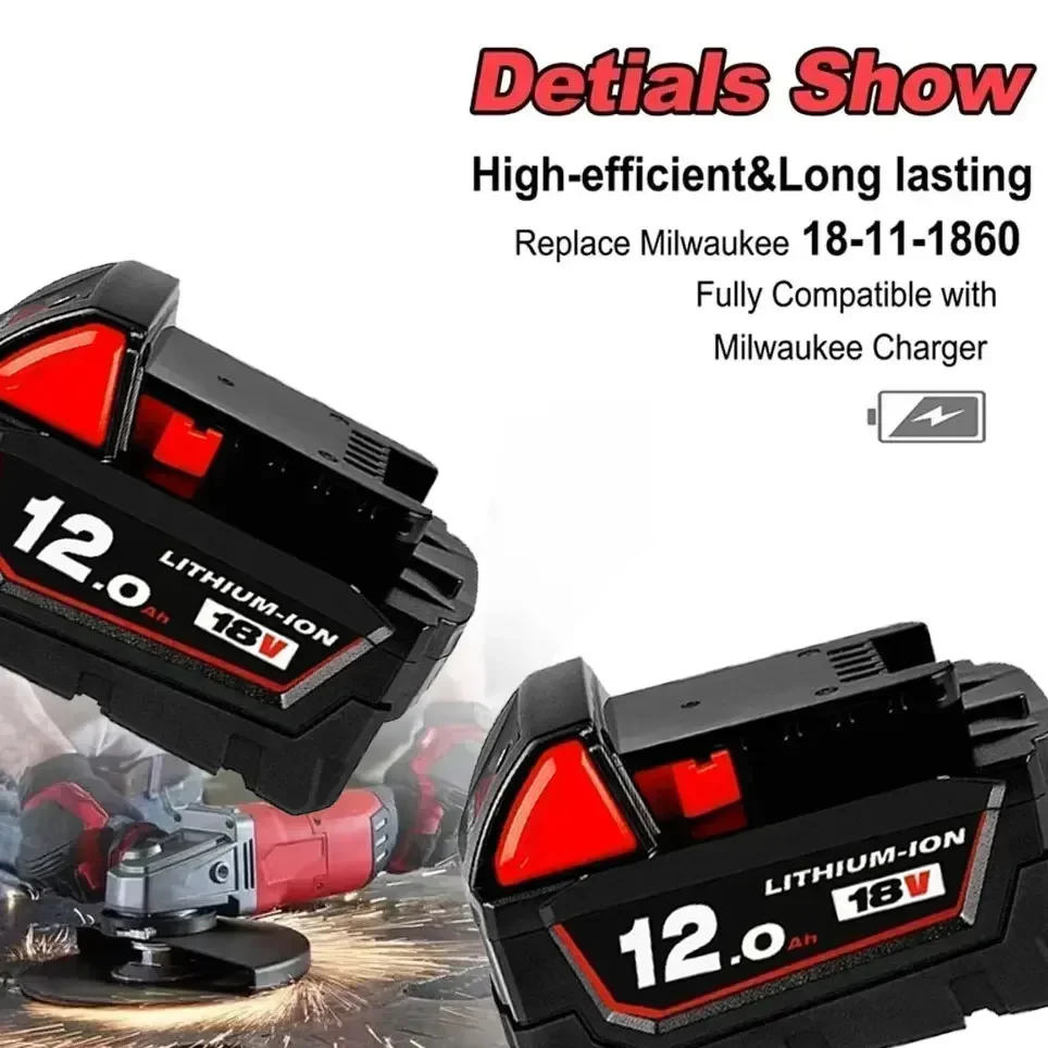 6000mAH/12000mAH para Milwaukee M18 18V reemplazo para batería de iones de litio Milwaukee M18B5 XC 48-11-1815 2604-20 48-11-1850