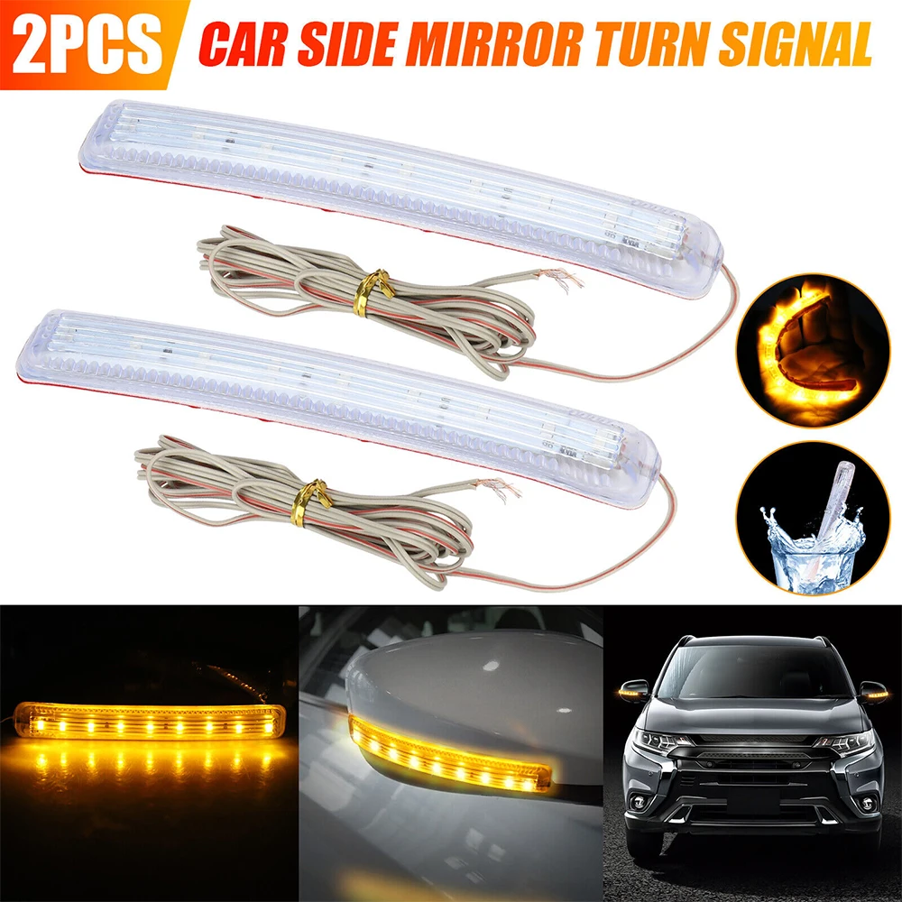 

2PCS Universal 9 LED Car Side Mirror Turn Signal Light Strip Soft Flashing Amber DRL Indicator Lamp for Car SUV Truck Trailer