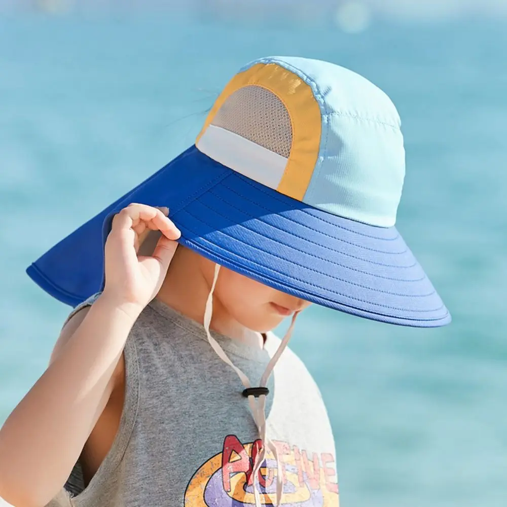

New UV Protection Sun Hat Wide Brim Breathable Bucket Hat With Neck Flap Strap Beach Hats Outdoor