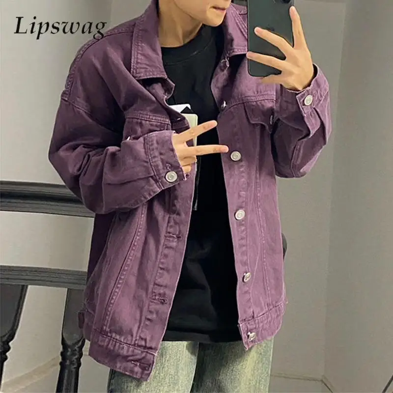 

Oversize Mens Y2K Denim Jackets Autumn Long Sleeve Buttoned Turn-down Collar Jean Coats Men Streetwear Vintage Solid Color Coat