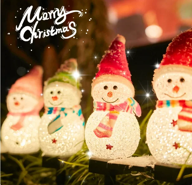 Set of Christmas LED Colorful Snowman Solar Lights, Outdoor Floor Decor for Lawn, Garden, Balcony