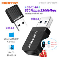 Comfast 650M/1300Mbps WiFi Adapter 2.4G&5.8G Wireless Network Card 11AC WiFi USB Adaptador Laptop PC Wifi Receiver Win 7 8 10 11