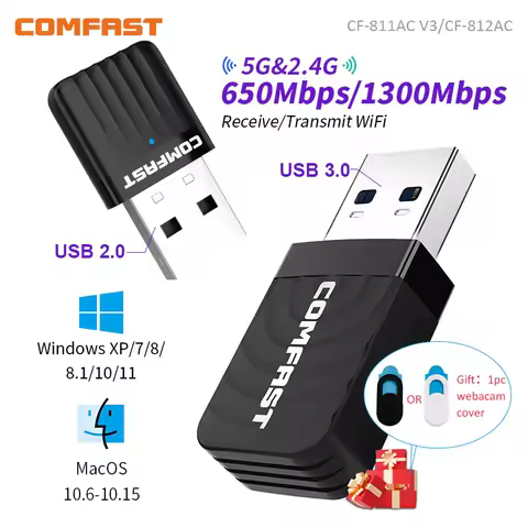 Comfast 650M/1300Mbps WiFi Adapter 2.4G&amp;5.8G Wireless Network Card 11AC WiFi USB Adaptador Laptop PC Wifi Receiver Win 7 8 10 11