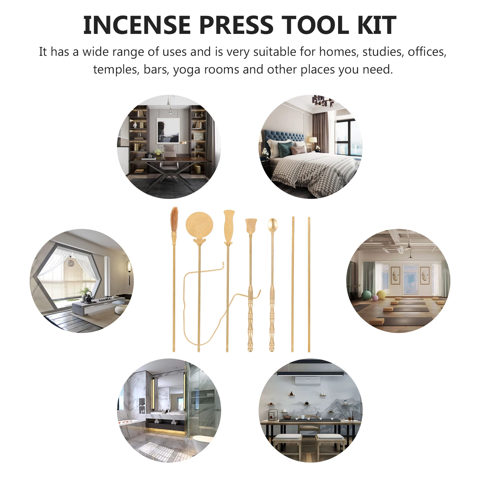 

7pcs Incense Kit Mold Burner Shovel Incense Ash Presser Set Brass Strong Practical Home Office Temple Yoga Room