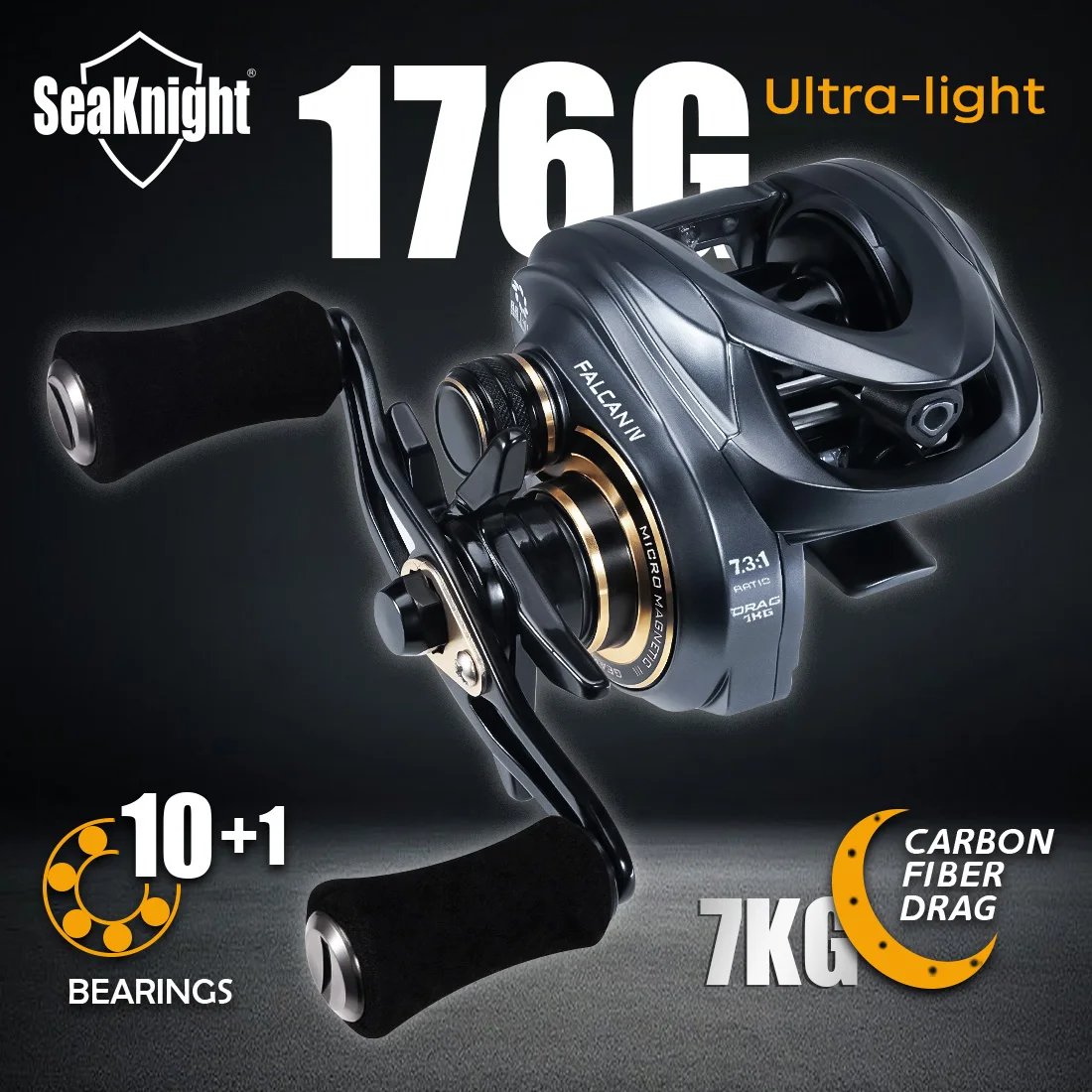 SeaKnight Brand FALCAN IV Series Fishing Reel 176g Ultralight 7KG Carbon Fiber Drag 10+1BB Baitcasting Fishing Reels 7.3:1 8.1:1