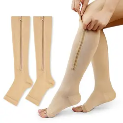 Zipper Compression Open Toe 15-20 MmHg Stockings for Men and Women - Lightweight Compression Socks for Pregnant Women