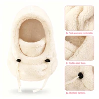 Winter Plush Hat for Kids One Piece Scarf Cap Solid Color Faux Fur Balaclava Hats Children Warm Coldproof Hooded Beanies 5