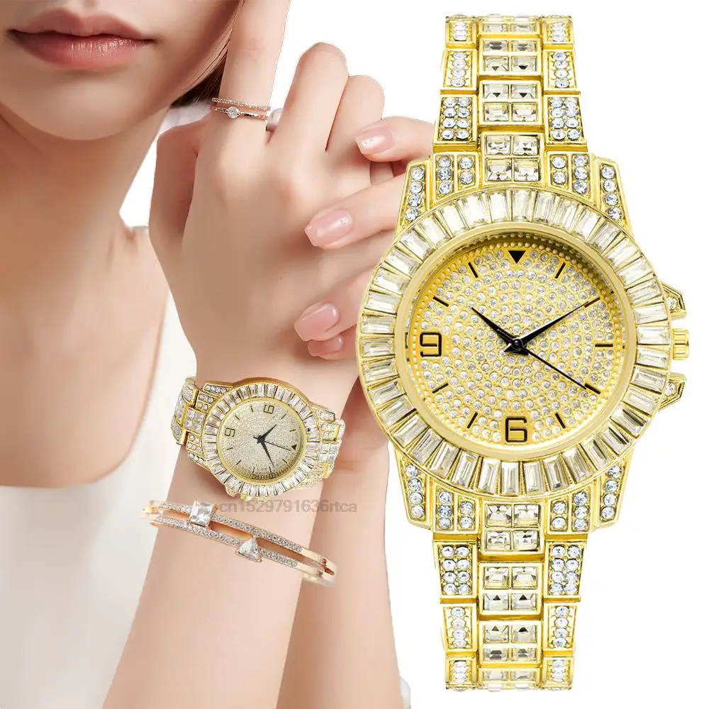 Luxury Gypsophila Gold Women's Watch Casual Digital With Diamonds Design Quartz Watches Stainless Steel Strap Gift Clock