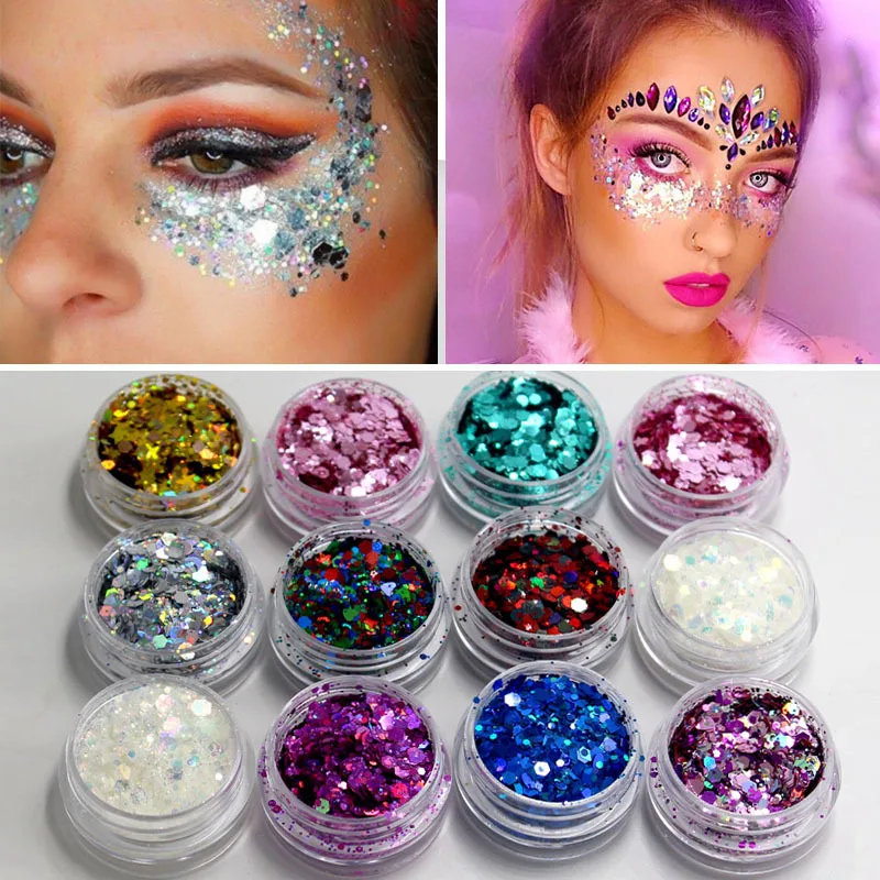 

Face Jewelry Glitter Glitter Glitter Eyeshadow Body Facial Hair Holographic Glitter Sequin Party Makeup Face Paste Powder