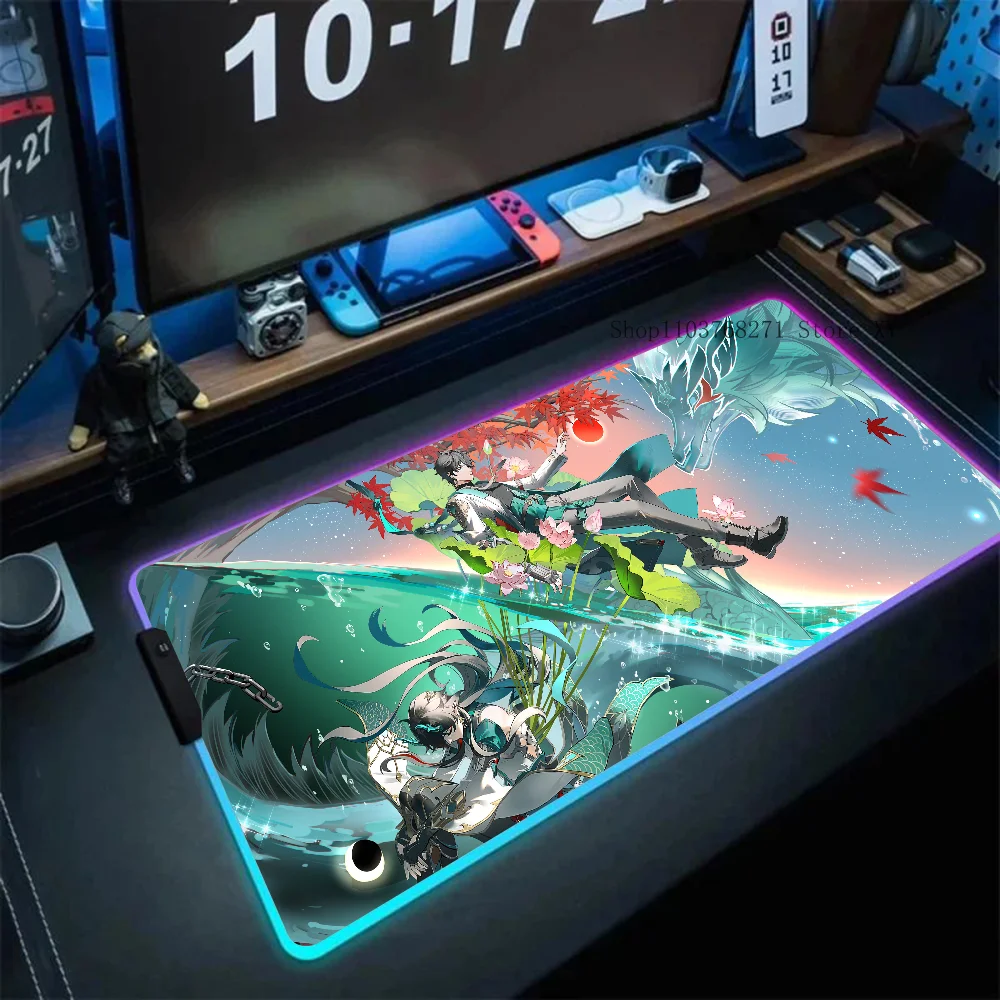 Honkai Star Rail Dan Heng Imbibitor Lunae Mousepad XXL RGB Gaming Mouse Pads HD Black Gamer Accessories Large LED