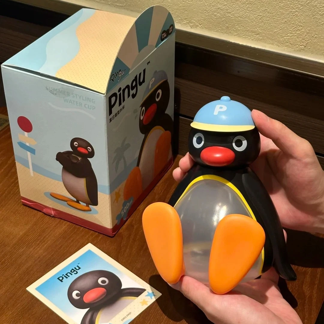 Cute Pingu Penguin Shaped Water Bottle 500ml Semi-transparent Body Portable Summer Beverage Cup MarTube Licensed Anime Merch