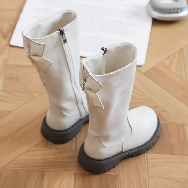 

2025 Children High Boots for Girls Autumn Winter New Fashion Korean Style Soft Bottom Anti-slippery Versatile Princess Pu Shoes