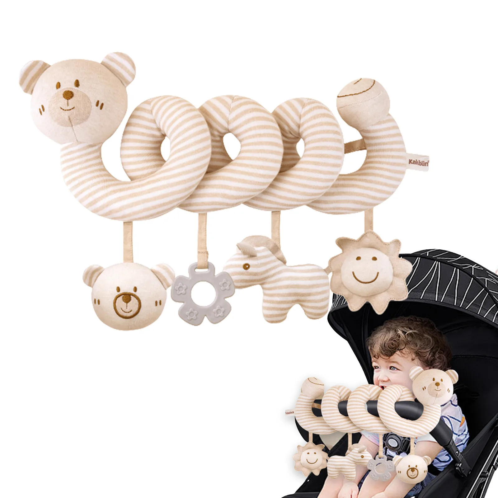 Simpatico giocattolo per culla a spirale per bambini a forma di orso con sonagli appesi Massaggiagengive Morbido peluche per attività infantile Giocattolo elasticizzato e a spirale per seggiolino auto