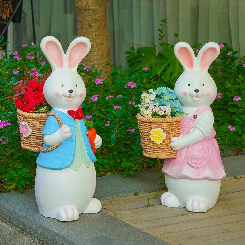 Cute rabbit flower pot garden villa balcony courtyard decoration creative succulent outdoor animal large ornament