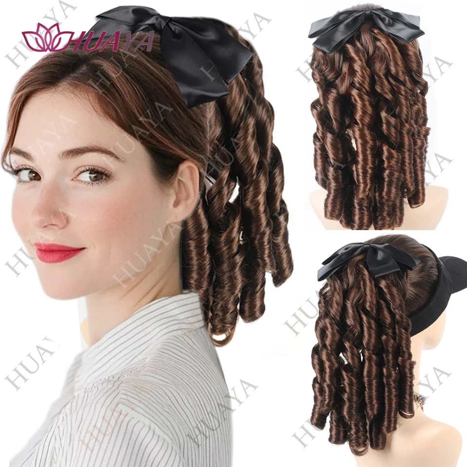 Ekstensi Rambut Ekor Kuda Keriting Panjang Rambut Palsu Ekor Kuda Putri Gulungan Romawi Sintetis, Potongan Rambut Palsu untuk Wanita dengan Sisir