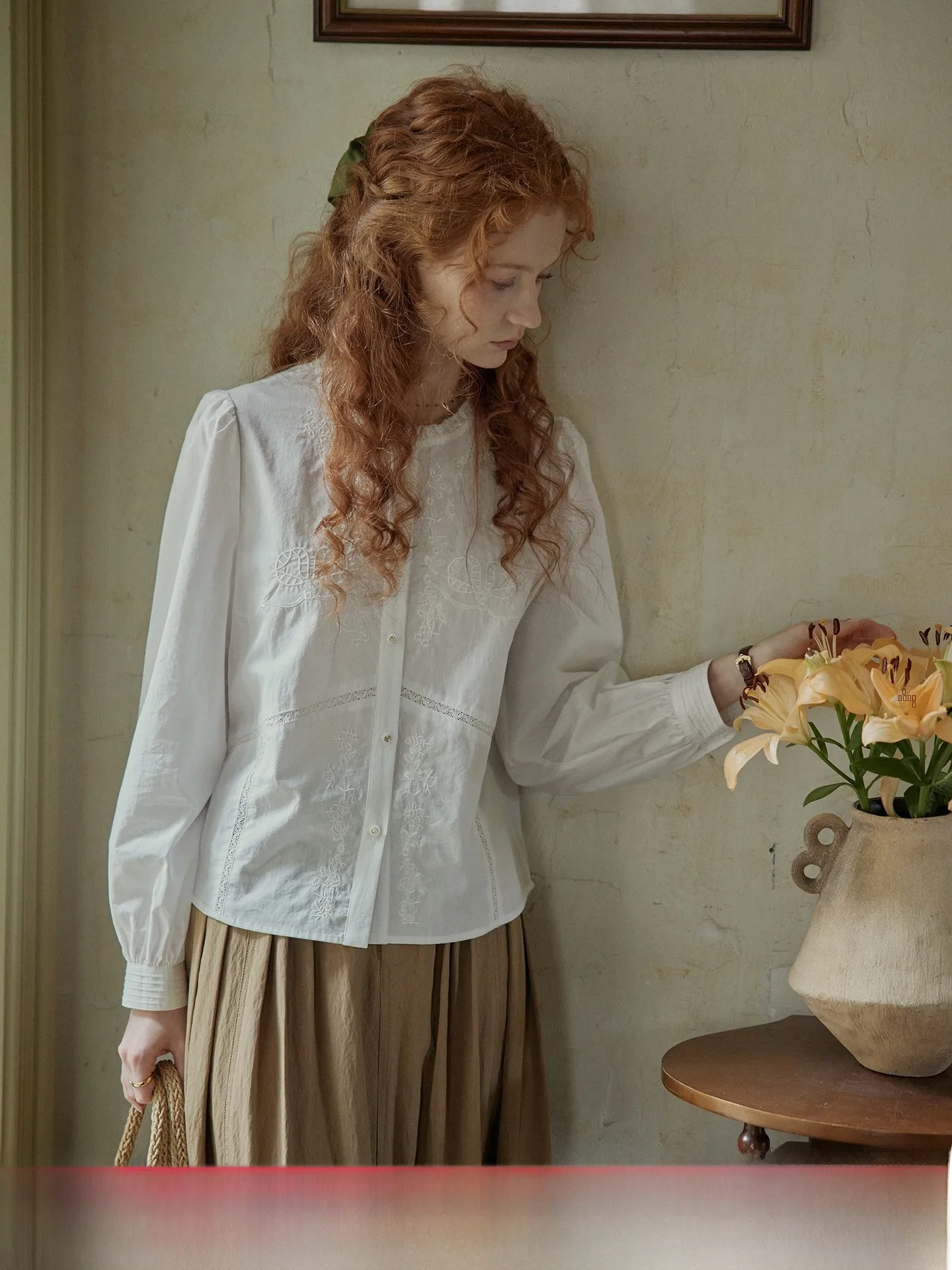 

C.PAIA Винтажная белая рубашка в стиле Эдвард с вышивкой, свободного кроя, из хлопка и льна, с длинными рукавами-фонариками, на пуговицах